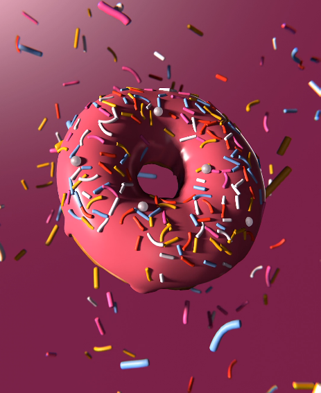 Image of a pink 3D donut, realized with Blender